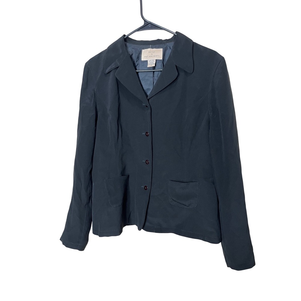 Pat‎ Argenti Black Silk Blazer Jacket Women's Size 14